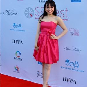 Simple elegant cocktail dress. Rose pink
